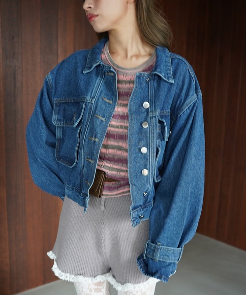 SANSeLF(サンセルフ)の「【SANSeLF】ベルトボリュームスリーブデニムジャケット saw26a021(デニムジャケット・レディース・ブルー・FREE)」の2枚目の写真