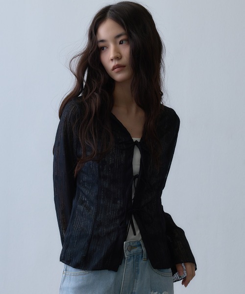 Clum(クルム)の「sheer ribbon cardigan / シアーリボンカーディガン(カーディガン/ボレロ・レディース・ブラック・LARGE/X-LARGE/MEDIUM)」の3枚目の写真