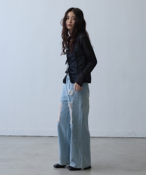 Clum(クルム)の「sheer ribbon cardigan / シアーリボンカーディガン(カーディガン/ボレロ・レディース・ブラック・LARGE/X-LARGE/MEDIUM)」の5枚目の写真