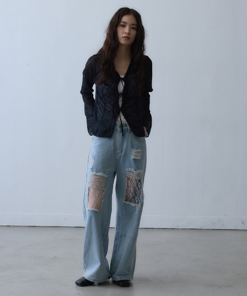 Clum(クルム)の「sheer ribbon cardigan / シアーリボンカーディガン(カーディガン/ボレロ・レディース・ブラック・LARGE/X-LARGE/MEDIUM)」の4枚目の写真