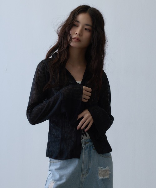 Clum(クルム)の「sheer ribbon cardigan / シアーリボンカーディガン(カーディガン/ボレロ・レディース・ブラック・LARGE/X-LARGE/MEDIUM)」の12枚目の写真