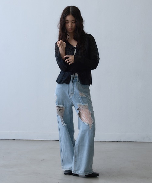 Clum(クルム)の「sheer ribbon cardigan / シアーリボンカーディガン(カーディガン/ボレロ・レディース・ブラック・LARGE/X-LARGE/MEDIUM)」の11枚目の写真