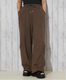 【セットアップコーデ可能】ピグメント風 裏毛切替ワイドパンツ|全5色