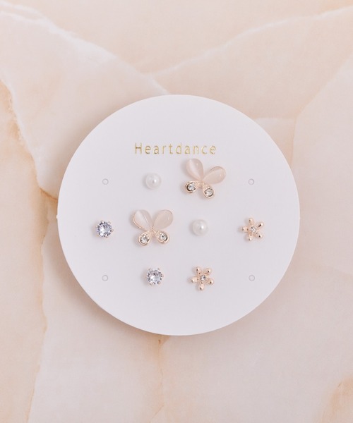 Heartdance(ハートダンス)の「キャッツアイバタフライ&パールモチーフピアス 4ペアセット(ピアス(両耳用)・レディース・ピンクゴールド・FREE)」の1枚目の写真