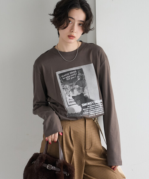 GOOD ROCK SPEED(グッドロックスピード)の「GOOD ROCK SPEED/グッドロックスピード Animal Monotone PhotoロンT/プリントTシャツ(Tシャツ/カットソー・レディース・ライトグレー/ネイビー/ホワイト/オフホワイト/チャコールグレー・フリ-)」の6枚目の写真