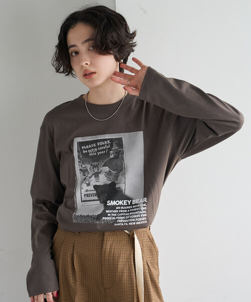 GOOD ROCK SPEED(グッドロックスピード)の「GOOD ROCK SPEED/グッドロックスピード Animal Monotone PhotoロンT/プリントTシャツ(Tシャツ/カットソー・レディース・ライトグレー/ネイビー/ホワイト/オフホワイト/チャコールグレー・フリ-)」の9枚目の写真