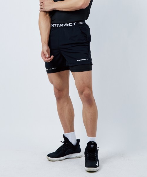 BATTRACT（バトラクト）の「ツーインワンバンディングロゴパンツ[ブラック]（その他パンツ・メンズ・ブラック・1/2）」の2枚目の写真