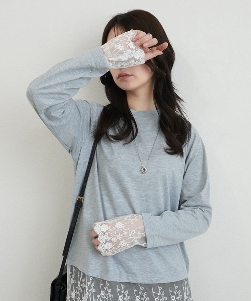 SELECT LEVERY(セレクトリベリー)の「シアーレースドッキングTシャツ(Tシャツ/カットソー・レディース・ブラック/グレー/オフホワイト/ピンク・FREE)」の3枚目の写真