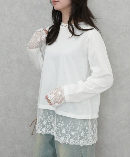 SELECT LEVERY(セレクトリベリー)の「シアーレースドッキングTシャツ(Tシャツ/カットソー・レディース・ブラック/グレー/オフホワイト/ピンク・FREE)」の7枚目の写真