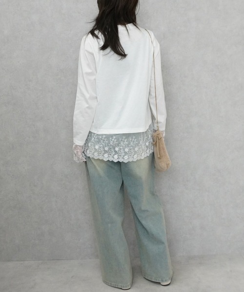 SELECT LEVERY(セレクトリベリー)の「シアーレースドッキングTシャツ(Tシャツ/カットソー・レディース・ブラック/グレー/オフホワイト/ピンク・FREE)」の8枚目の写真