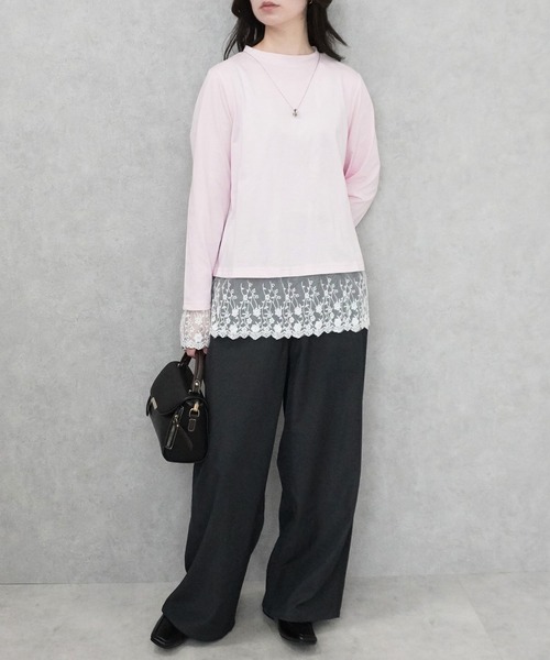SELECT LEVERY(セレクトリベリー)の「シアーレースドッキングTシャツ(Tシャツ/カットソー・レディース・ブラック/グレー/オフホワイト/ピンク・FREE)」の11枚目の写真