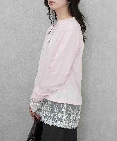 SELECT LEVERY(セレクトリベリー)の「シアーレースドッキングTシャツ(Tシャツ/カットソー・レディース・ブラック/グレー/オフホワイト/ピンク・FREE)」の12枚目の写真
