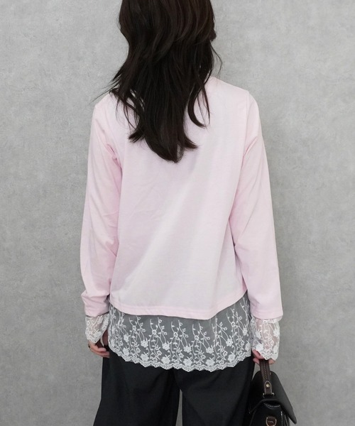 SELECT LEVERY(セレクトリベリー)の「シアーレースドッキングTシャツ(Tシャツ/カットソー・レディース・ブラック/グレー/オフホワイト/ピンク・FREE)」の13枚目の写真