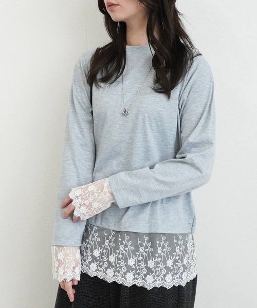 SELECT LEVERY(セレクトリベリー)の「シアーレースドッキングTシャツ(Tシャツ/カットソー・レディース・ブラック/グレー/オフホワイト/ピンク・FREE)」の14枚目の写真