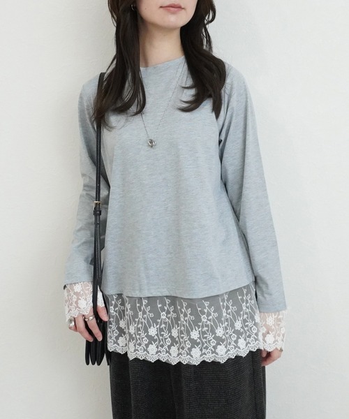 SELECT LEVERY(セレクトリベリー)の「シアーレースドッキングTシャツ(Tシャツ/カットソー・レディース・ブラック/グレー/オフホワイト/ピンク・FREE)」の15枚目の写真