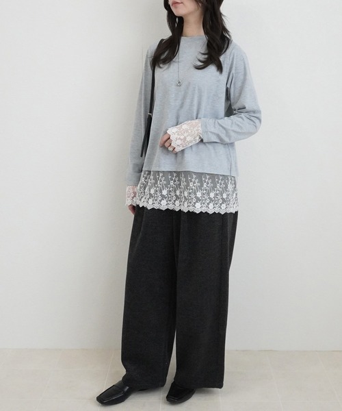 SELECT LEVERY(セレクトリベリー)の「シアーレースドッキングTシャツ(Tシャツ/カットソー・レディース・ブラック/グレー/オフホワイト/ピンク・FREE)」の16枚目の写真