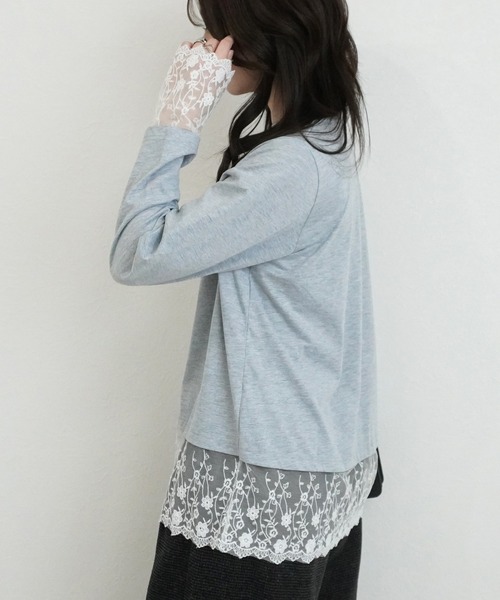 SELECT LEVERY(セレクトリベリー)の「シアーレースドッキングTシャツ(Tシャツ/カットソー・レディース・ブラック/グレー/オフホワイト/ピンク・FREE)」の17枚目の写真