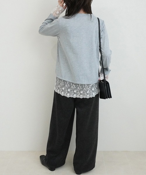 SELECT LEVERY(セレクトリベリー)の「シアーレースドッキングTシャツ(Tシャツ/カットソー・レディース・ブラック/グレー/オフホワイト/ピンク・FREE)」の18枚目の写真