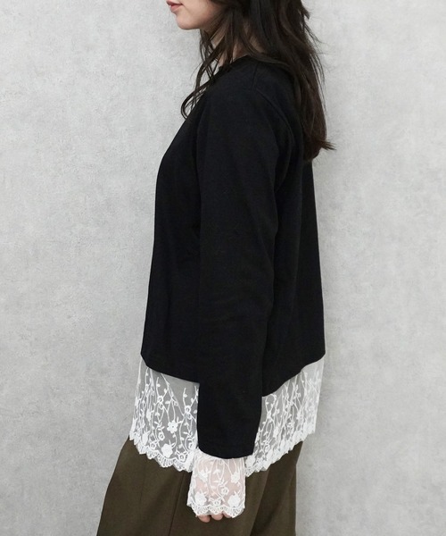 SELECT LEVERY(セレクトリベリー)の「シアーレースドッキングTシャツ(Tシャツ/カットソー・レディース・ブラック/グレー/オフホワイト/ピンク・FREE)」の22枚目の写真