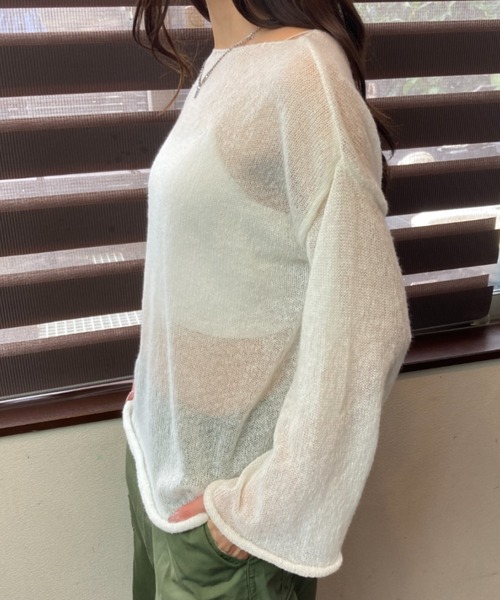 tolene(トレネ)の「ふんわりシアー 長袖 透け感ニットトップス(ニット/セーター・レディース・チャコールグレー/ホワイト・FREE)」の9枚目の写真