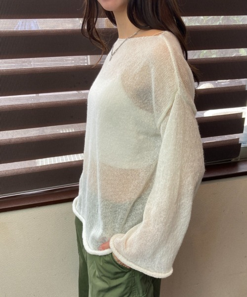 tolene(トレネ)の「ふんわりシアー 長袖 透け感ニットトップス(ニット/セーター・レディース・チャコールグレー/ホワイト・FREE)」の10枚目の写真