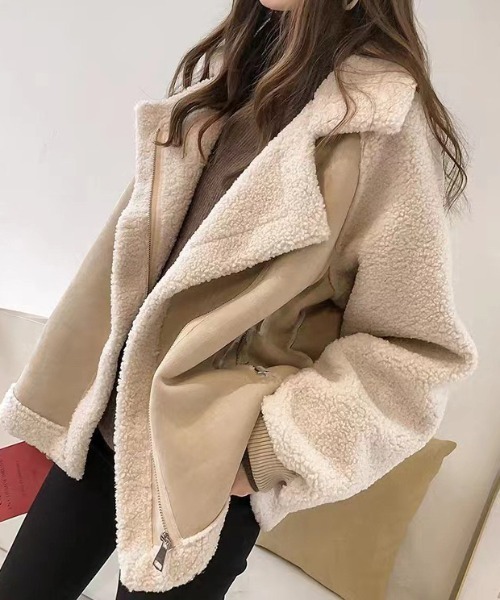 NANEA(ナネア)の「ムートンライダースジャケット(ムートンコート・レディース・ブラウン/ベージュ・LARGE/X-LARGE)」の5枚目の写真