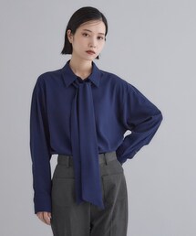 【es】ロングタイ付きとろみブラウス【洗濯機OK】