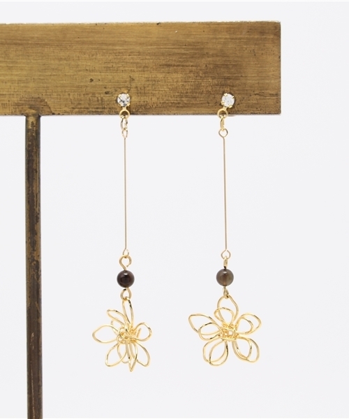 岩座 IWAKURA（イワクラ）の「【岩座】石花ワイヤーロングピアス（ピアス（両耳用）・レディース・アクア/ホワイト/ピンク/ブラウン/ダークブルー/ストーン/ライトピンク・FREE）」の2枚目の写真