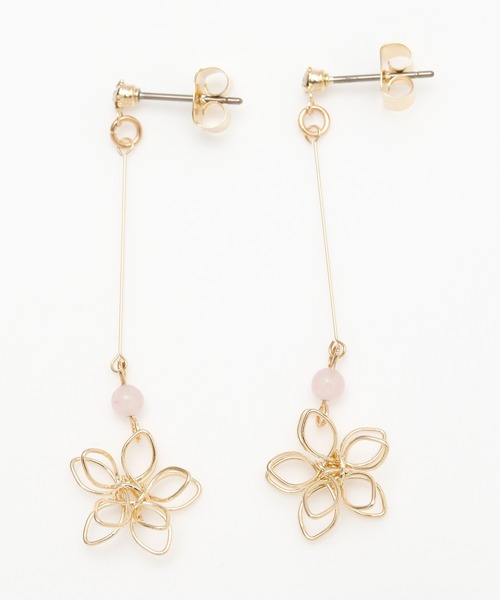岩座 IWAKURA（イワクラ）の「【岩座】石花ワイヤーロングピアス（ピアス（両耳用）・レディース・アクア/ホワイト/ピンク/ブラウン/ダークブルー/ストーン/ライトピンク・FREE）」の6枚目の写真
