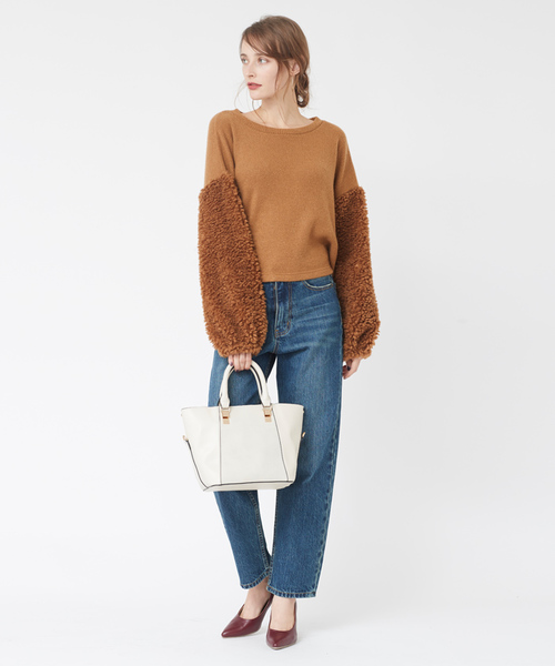 titivate(ティティベイト)の「フェイクスウェード異素材切替ハンドバッグ(ハンドバッグ・レディース・キャメル/ブラック/ライトベージュ/ネイビー/ブラウン・FREE)」の10枚目の写真