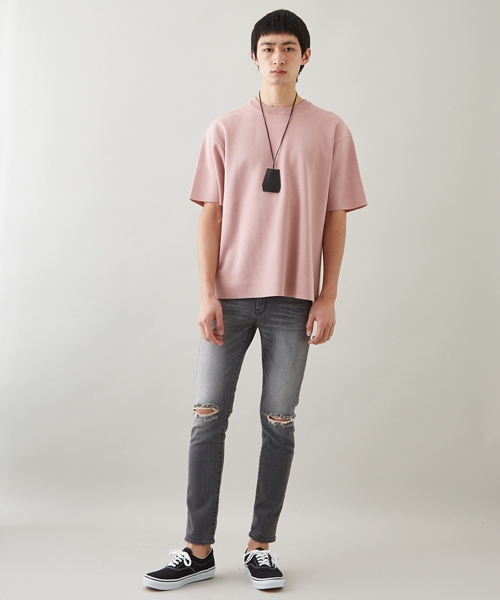 STUDIOUS（ステュディオス）の「ユーズドクラッシュテーパードスキニーデニム（デニムパンツ・メンズ・ブラック/サックスブルー・1/3/2）」の4枚目の写真