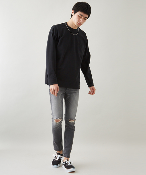 STUDIOUS（ステュディオス）の「ユーズドクラッシュテーパードスキニーデニム（デニムパンツ・メンズ・ブラック/サックスブルー・1/3/2）」の7枚目の写真