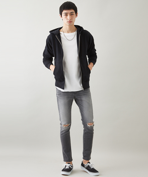 STUDIOUS（ステュディオス）の「ユーズドクラッシュテーパードスキニーデニム（デニムパンツ・メンズ・ブラック/サックスブルー・1/3/2）」の8枚目の写真