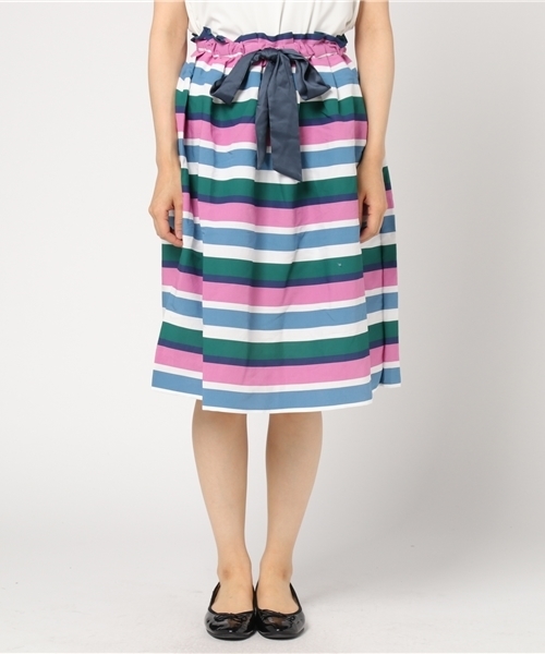 POU DOU DOU(プードゥドゥ)の「マルチボーダータックスカート(スカート・レディース・イエロー/ピンク・3)」の3枚目の写真