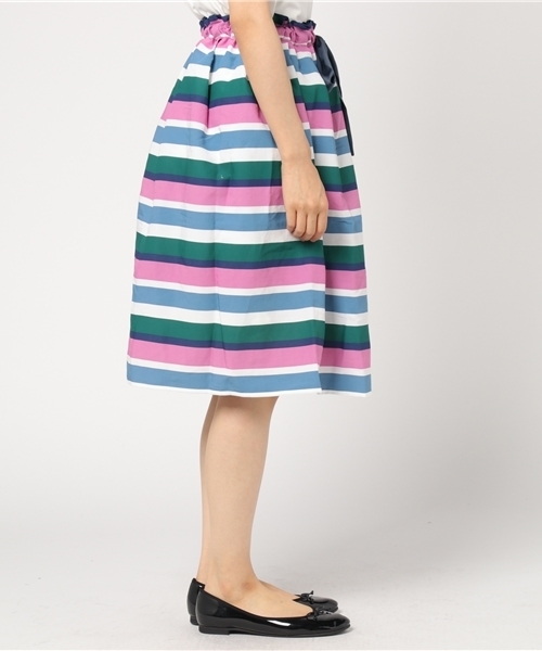 POU DOU DOU(プードゥドゥ)の「マルチボーダータックスカート(スカート・レディース・イエロー/ピンク・3)」の4枚目の写真