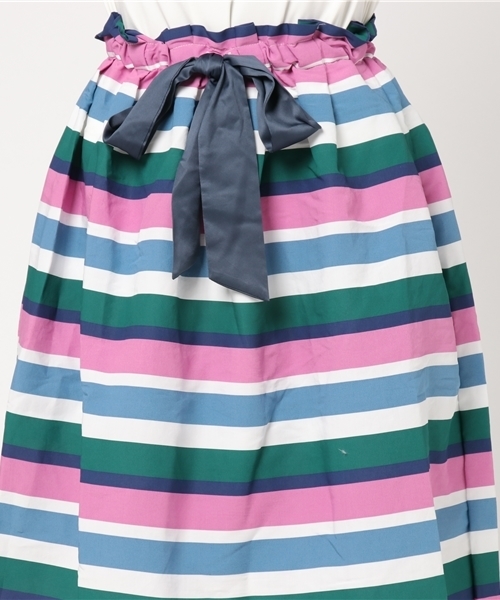 POU DOU DOU(プードゥドゥ)の「マルチボーダータックスカート(スカート・レディース・イエロー/ピンク・3)」の6枚目の写真