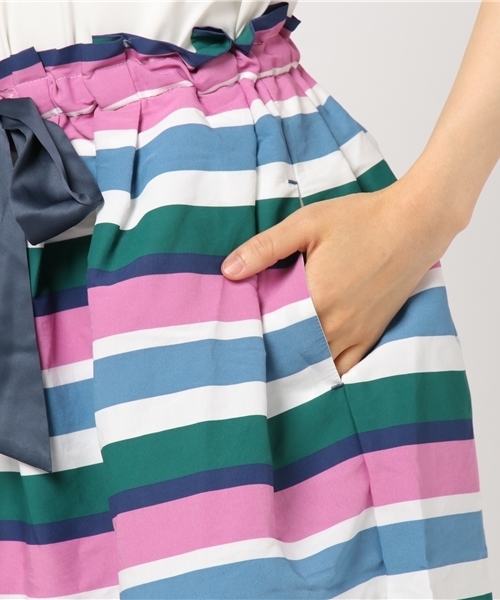 POU DOU DOU(プードゥドゥ)の「マルチボーダータックスカート(スカート・レディース・イエロー/ピンク・3)」の8枚目の写真