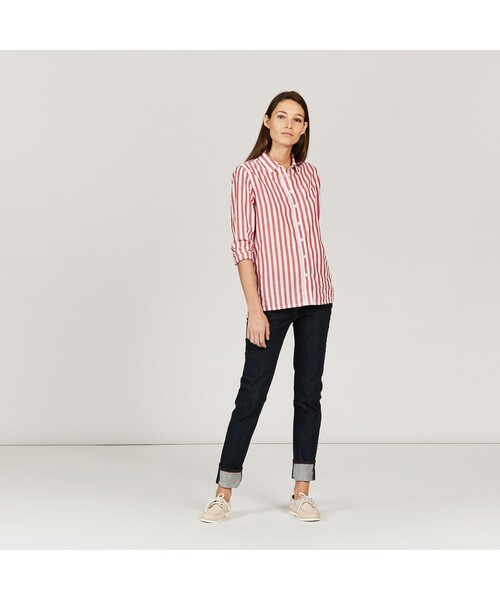 AIGLE(エーグル)の「ジュニパーストライプシャツ(シャツ/ブラウス・レディース・ブルー/レッド・38/40/36)」の4枚目の写真