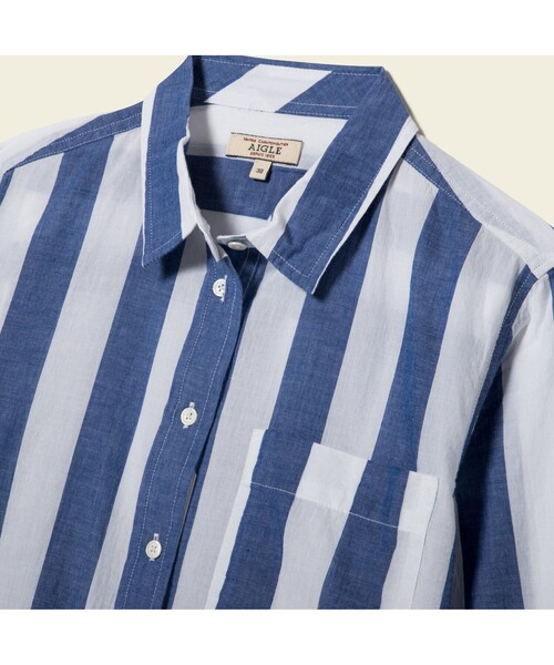 AIGLE(エーグル)の「ジュニパーストライプシャツ(シャツ/ブラウス・レディース・ブルー/レッド・38/40/36)」の9枚目の写真