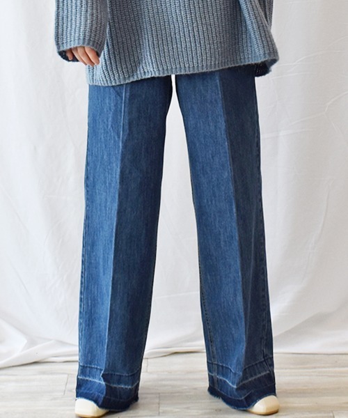 RANAN（ラナン）の「きれい見えワイドデニム（デニムパンツ・レディース・インディゴブルー/ブルー/オフホワイト・61/64/67/73/70）」の3枚目の写真