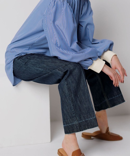 RANAN（ラナン）の「きれい見えワイドデニム（デニムパンツ・レディース・インディゴブルー/ブルー/オフホワイト・61/64/67/73/70）」の4枚目の写真