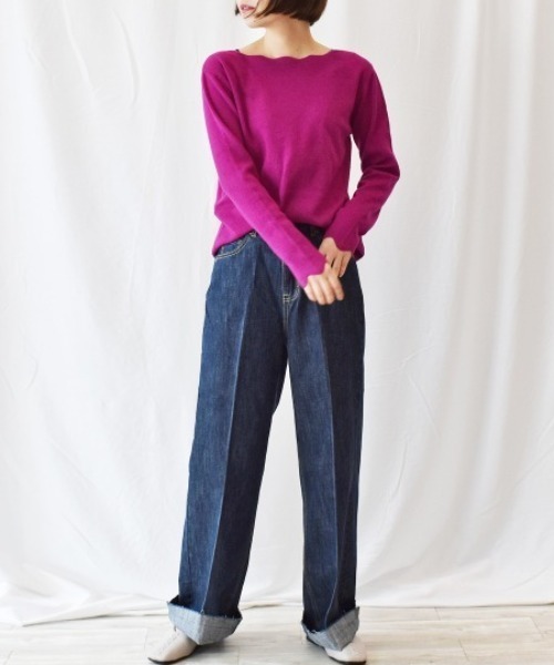 RANAN（ラナン）の「きれい見えワイドデニム（デニムパンツ・レディース・インディゴブルー/ブルー/オフホワイト・61/64/67/73/70）」の6枚目の写真