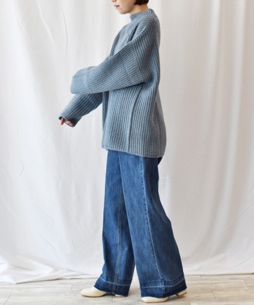 RANAN（ラナン）の「きれい見えワイドデニム（デニムパンツ・レディース・インディゴブルー/ブルー/オフホワイト・61/64/67/73/70）」の9枚目の写真