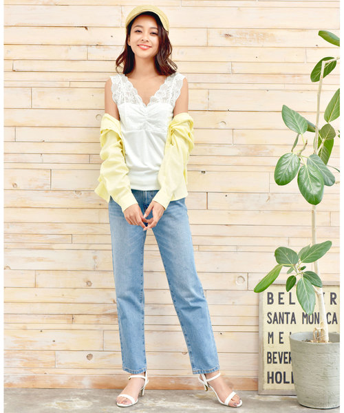 KOBE LETTUCE（コウベレタス）の「レースデザインVネックタンクトップ レディース トップス インナー[C3266]神戸レタス（キャミソール・レディース・オフホワイト/イエロー/ネイビー/ブラック・FREE）」の8枚目の写真