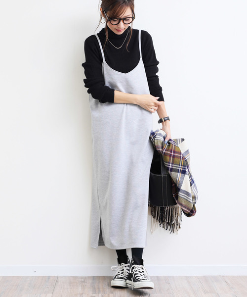 andme（アンドミー）の「きれいめポンチキャミワンピース（ワンピース・レディース・ライトグレー/ブラック/ネイビー/カーキ/ライトブラウン/ミント/グレー系その他・M/L）」の3枚目の写真