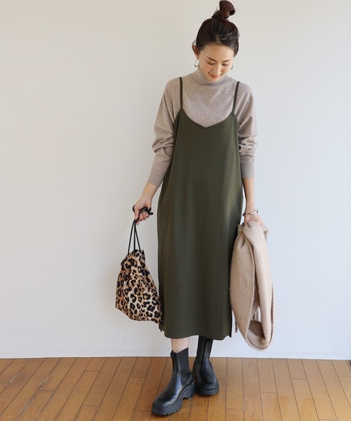 andme（アンドミー）の「きれいめポンチキャミワンピース（ワンピース・レディース・ライトグレー/ブラック/ネイビー/カーキ/ライトブラウン/ミント/グレー系その他・M/L）」の6枚目の写真