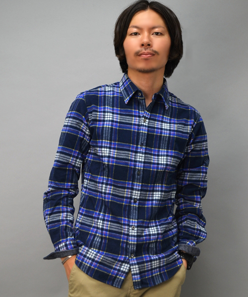 SHIPS(シップス)の「SC: シャギー/ネルチェック ナローシャツ■(シャツ/ブラウス・メンズ・ブルー/ダークブルー/ネイビー/ライトブルー/レッド/ピンク・SMALL/MEDIUM/LARGE/X-LARGE)」の4枚目の写真