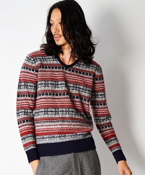 SHIPS JET BLUE（シップスジェットブルー）の「JB: フェアアイル/Vネックニット■（ニット/セーター・メンズ・ブラック/オリーブ/ネイビー/パープル・SMALL/MEDIUM/LARGE）」の7枚目の写真