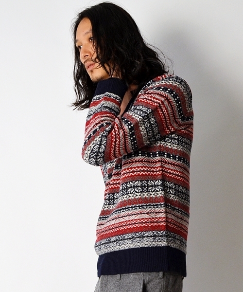 SHIPS JET BLUE（シップスジェットブルー）の「JB: フェアアイル/Vネックニット■（ニット/セーター・メンズ・ブラック/オリーブ/ネイビー/パープル・SMALL/MEDIUM/LARGE）」の8枚目の写真