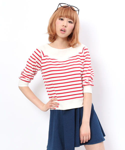 WEGO（ウィゴー）の「WEGO/オフショルダー7分袖スウェット（スウェット・レディース・ネイビー/オフホワイト/ホワイト系その他/杢グレー・FREE）」の3枚目の写真